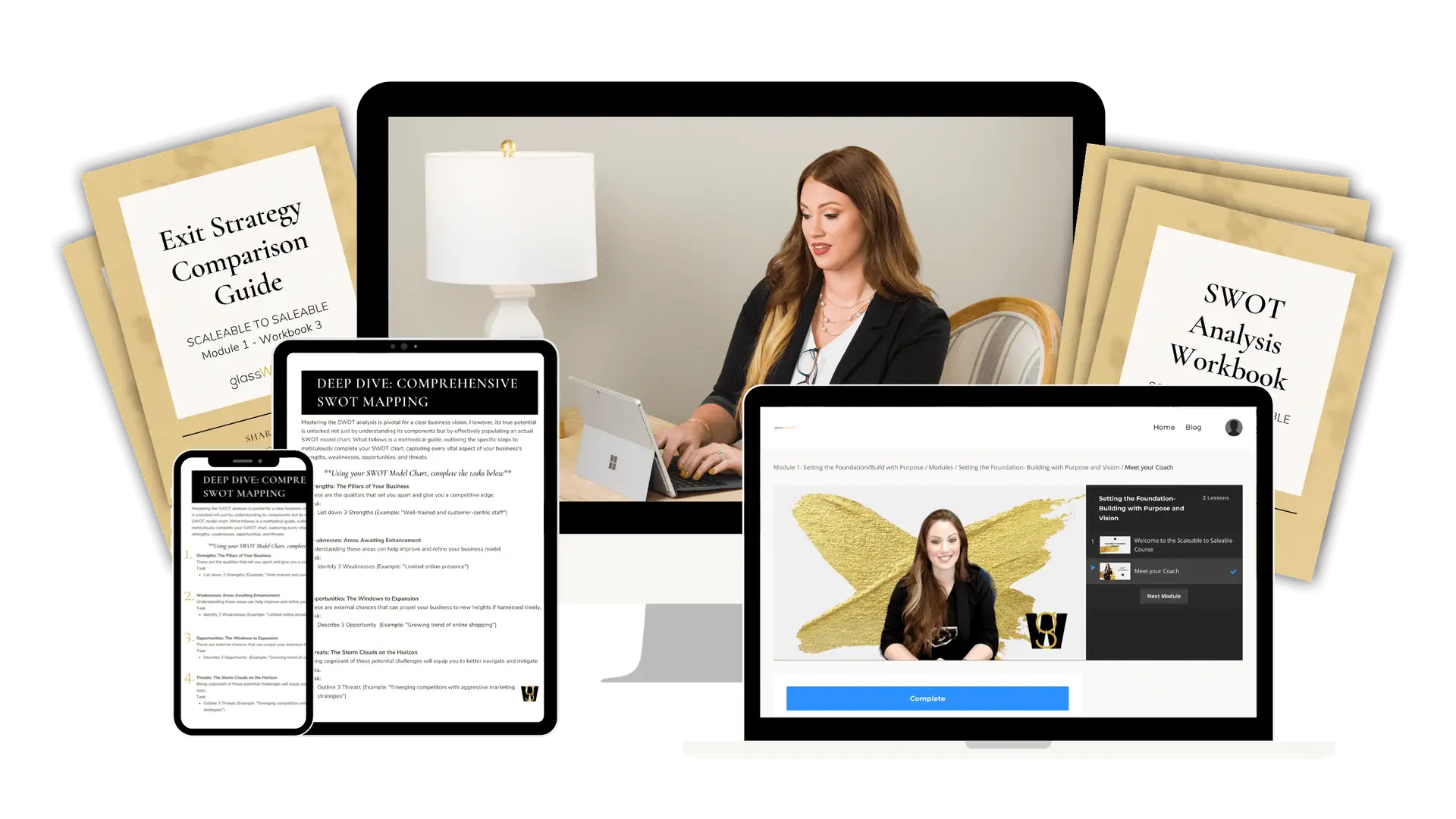 Scaleable to Saleable Course images, workbooks, computer screen images of the course